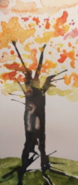 W.I.P. another card blown tree trunk and spattered leaves